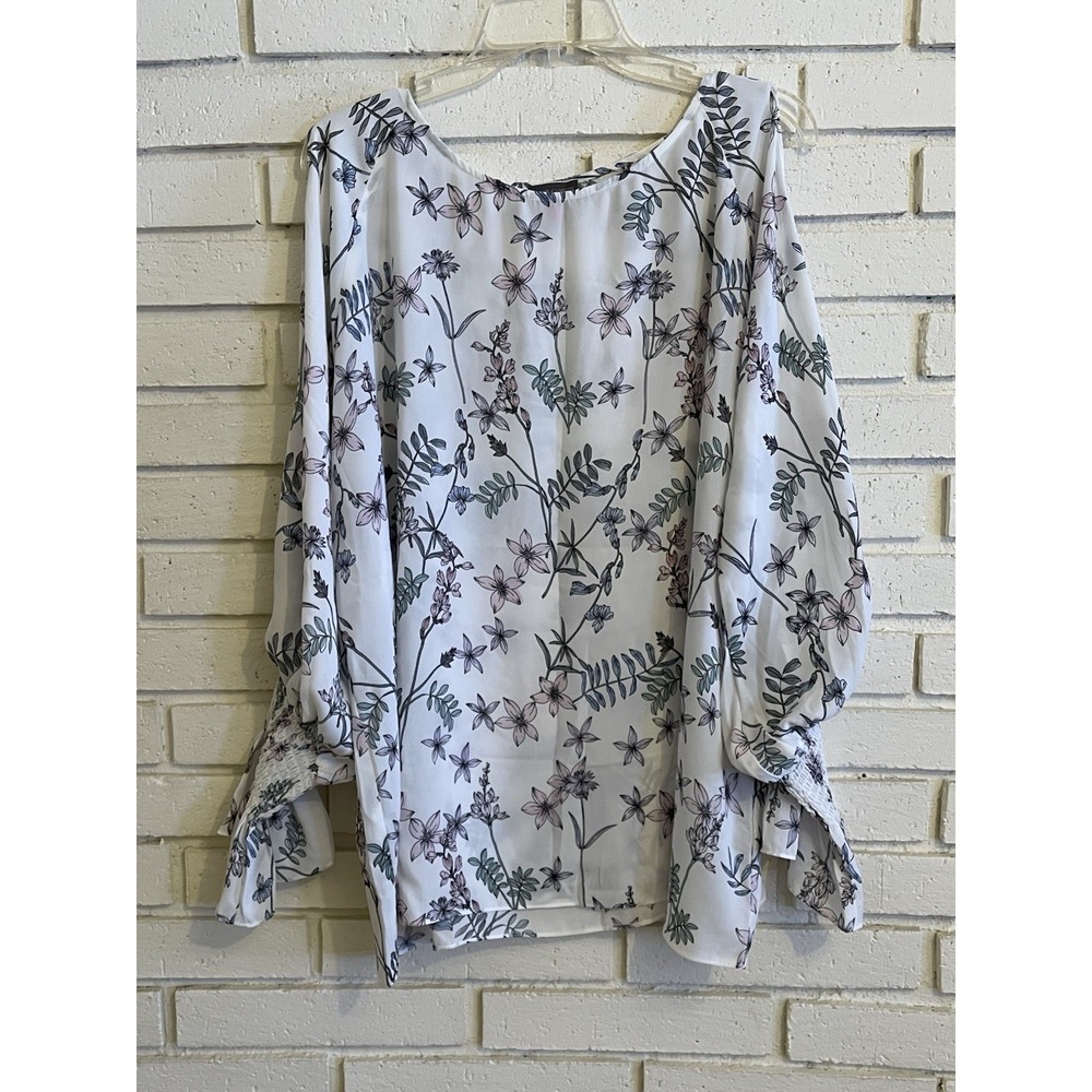 Vince Camuto Chiffon Top Pink Black Floral  Long Sleeve Cold Shoulder Size‎ 3XL